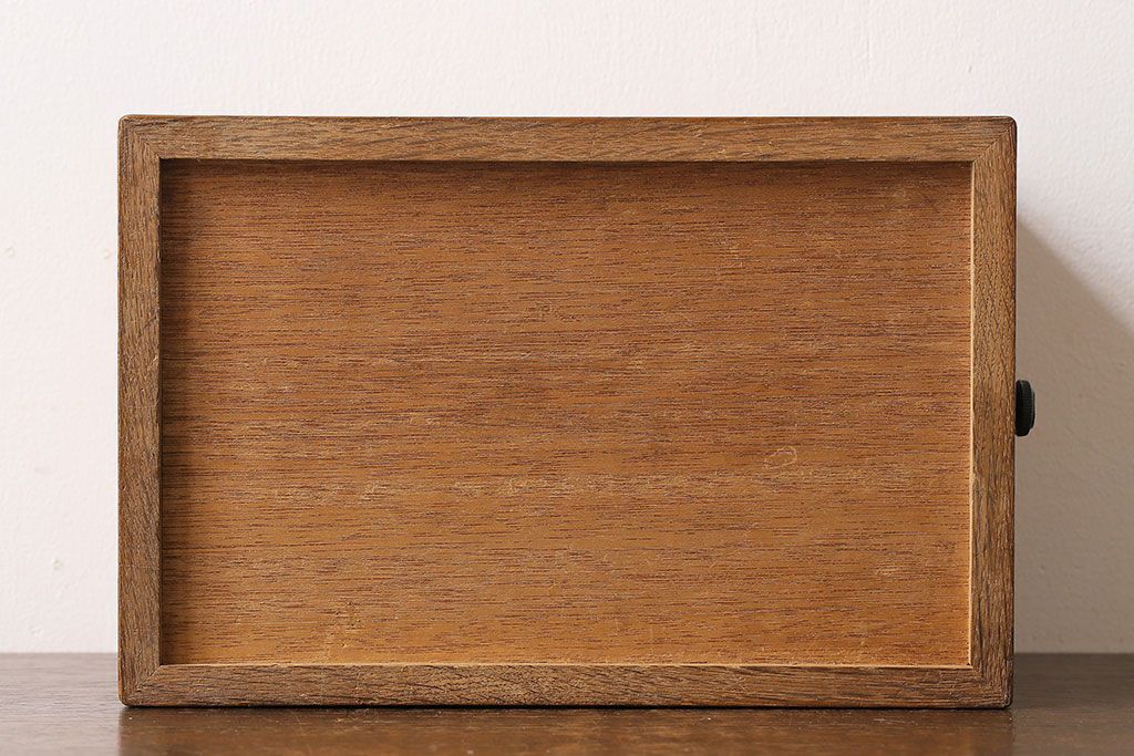 レトロ家具　昭和レトロ　ナラ材　蓋付きの収納部が個性的な小引き出し(収納箱)