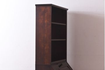 中古　北海道民芸家具　収納に便利な本棚のついたライティングビューロー(ビューローブックケース、簿記机)