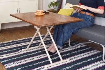 ラフジュ工房オリジナル　ヒノキ材　リフティングテーブル(サイドテーブル、センターテーブル、作業台)(1)