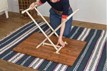 ラフジュ工房オリジナル　ヒノキ材　リフティングテーブル(サイドテーブル、センターテーブル、作業台)(1)