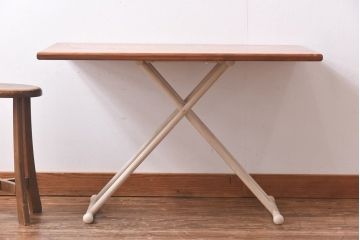 ラフジュ工房オリジナル　ヒノキ材　リフティングテーブル(サイドテーブル、センターテーブル、作業台、折りたたみ)(3)(R-029154)