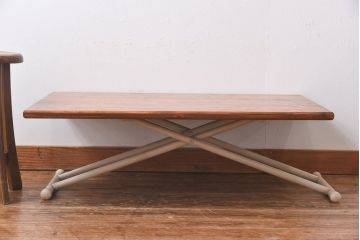 ラフジュ工房オリジナル　ヒノキ材　リフティングテーブル(サイドテーブル、センターテーブル、作業台、折りたたみ)(3)(R-029154)