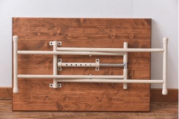 ラフジュ工房オリジナル　ヒノキ材　リフティングテーブル(サイドテーブル、センターテーブル、作業台、折りたたみ)(3)(R-029154)