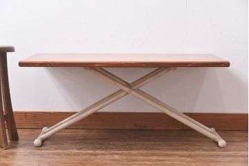 ラフジュ工房オリジナル　ヒノキ材　リフティングテーブル(サイドテーブル、センターテーブル、作業台)