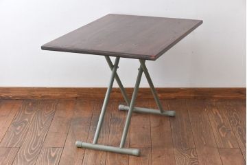 ラフジュ工房オリジナル　ヒノキ材　昇降式リビングテーブル(リフティングテーブル、サイドテーブル、センターテーブル、作業台)(1)