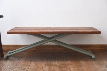 ラフジュ工房オリジナル　ヒノキ材　昇降式リビングテーブル(リフティングテーブル、サイドテーブル、センターテーブル、作業台)(2)