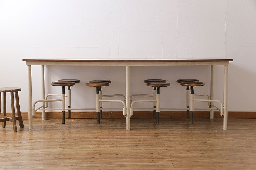 ラフジュ工房オリジナル 8脚格納スツール付きテーブル(ペイント作業台、机)