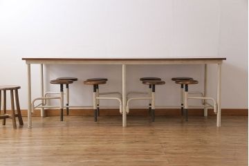 ラフジュ工房オリジナル 8脚格納スツール付きテーブル(ペイント作業台、机)