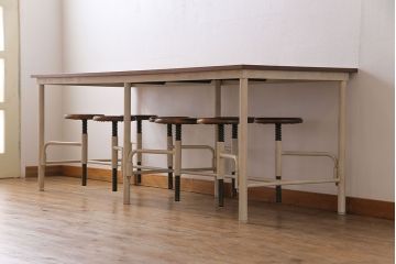 ラフジュ工房オリジナル 8脚格納スツール付きテーブル(ペイント作業台、机)