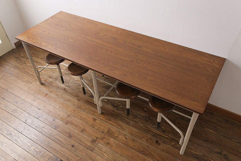 ラフジュ工房オリジナル 8脚格納スツール付きテーブル(ペイント作業台、机)