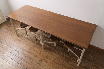 ラフジュ工房オリジナル 8脚格納スツール付きテーブル(ペイント作業台、机)