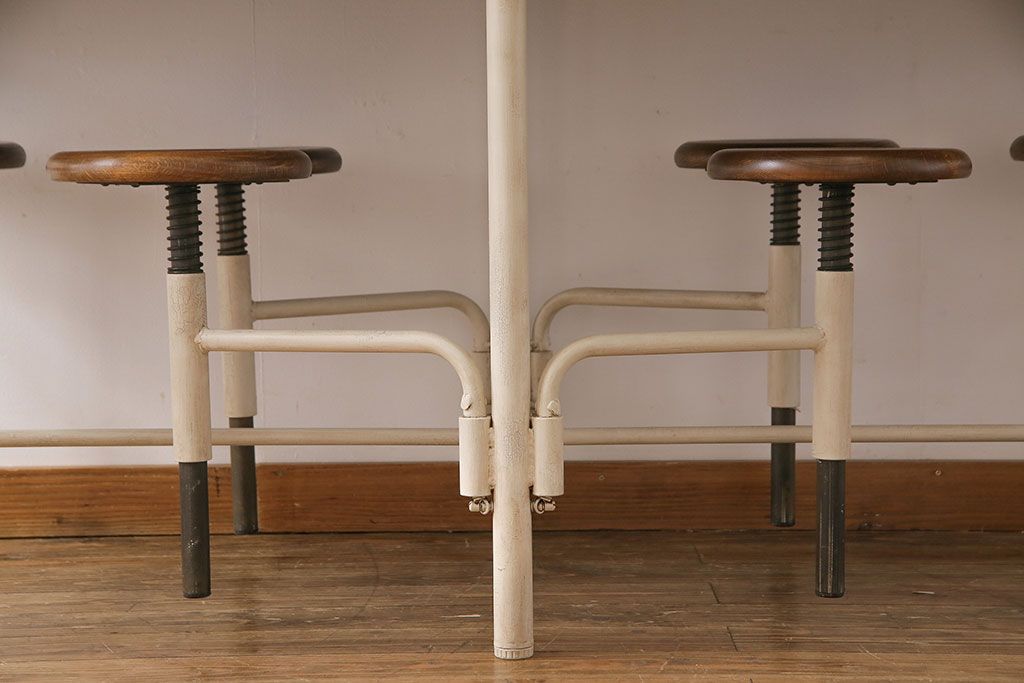 ラフジュ工房オリジナル 8脚格納スツール付きテーブル(ペイント作業台、机)