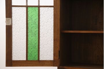 アンティーク家具　和製アンティーク　ナラ材　色ガラスとダイヤガラスがおしゃれな本箱(収納棚、キャビネット)