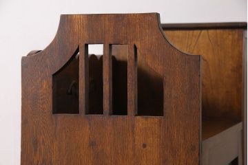 アンティーク家具　和製アンティーク　ナラ材　色ガラスとダイヤガラスがおしゃれな本箱(収納棚、キャビネット)