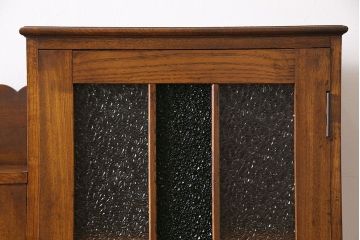 アンティーク家具　和製アンティーク　ナラ材　色ガラスとダイヤガラスがおしゃれな本箱(収納棚、キャビネット)