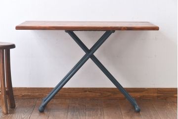 ラフジュ工房オリジナル　ヒノキ材　ネイビーの脚が格好いいリフティングテーブル(サイドテーブル、センターテーブル、作業台)(1)