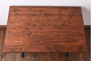 ラフジュ工房オリジナル　ヒノキ材　ネイビーの脚が格好いいリフティングテーブル(サイドテーブル、センターテーブル、作業台)(3)