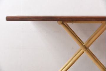 ラフジュ工房オリジナル　ヒノキ材　イエローペイントのリフティングテーブル(サイドテーブル、センターテーブル、作業台、折りたたみ)(1)(R-029175)