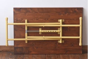ラフジュ工房オリジナル　ヒノキ材　イエローペイントのリフティングテーブル(サイドテーブル、センターテーブル、作業台、折りたたみ)(1)(R-029175)