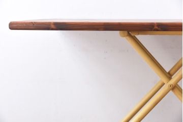 ラフジュ工房オリジナル　ヒノキ材　イエローペイントのリフティングテーブル(サイドテーブル、センターテーブル、作業台)(3)