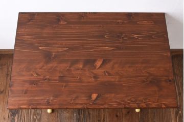 ラフジュ工房オリジナル ヒノキ材 イエローペイントのリフティングテーブル(サイドテーブル、センターテーブル、作業台)(3)