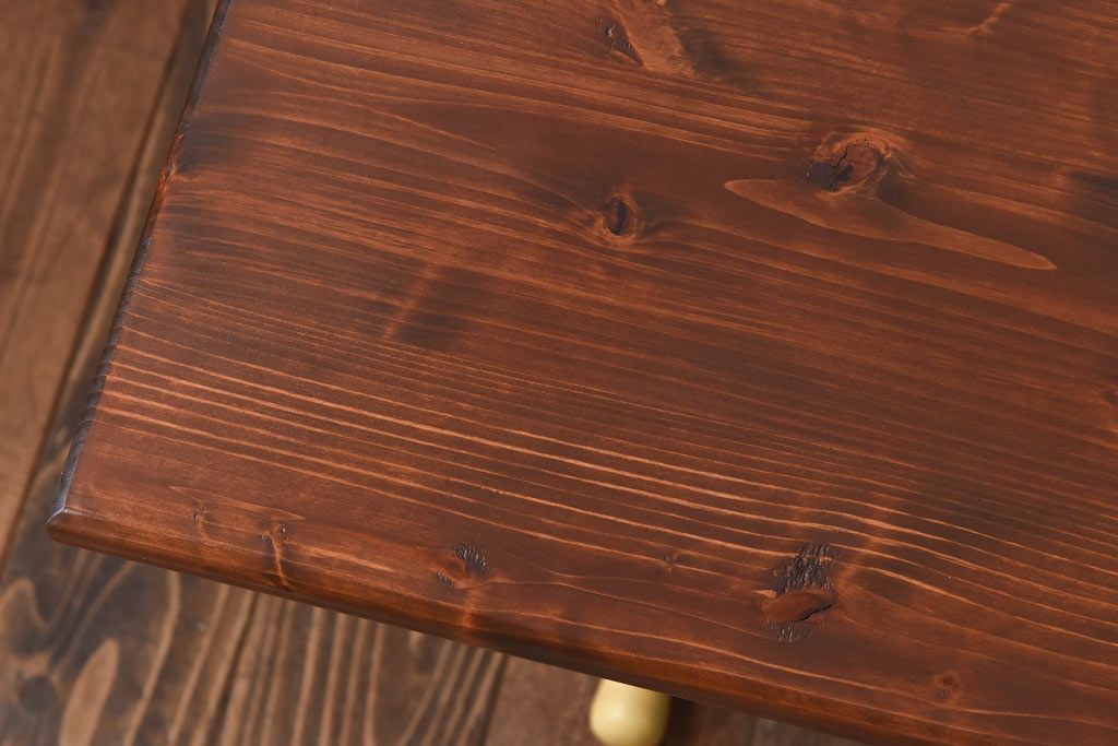 ラフジュ工房オリジナル ヒノキ材 イエローペイントのリフティングテーブル(サイドテーブル、センターテーブル、作業台)(3)