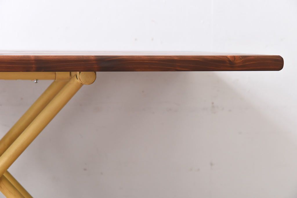 ラフジュ工房オリジナル ヒノキ材 イエローペイントのリフティングテーブル(サイドテーブル、センターテーブル、作業台)(3)