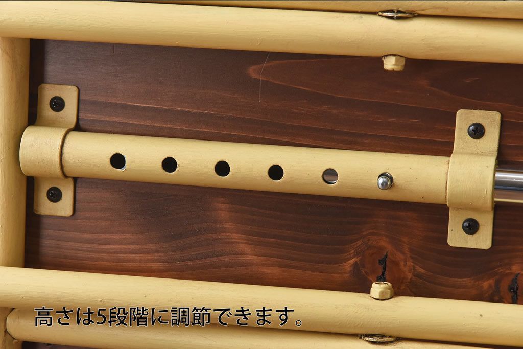 ラフジュ工房オリジナル ヒノキ材 イエローペイントのリフティングテーブル(サイドテーブル、センターテーブル、作業台)(3)