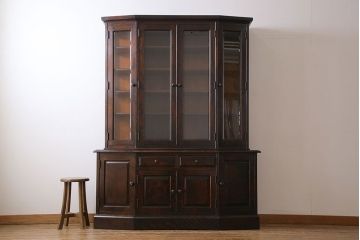 【N様ご成約分】中古　北海道民芸家具　OM151　上品な佇まいの食器棚(キャビネット、収納棚)(定価130万円)