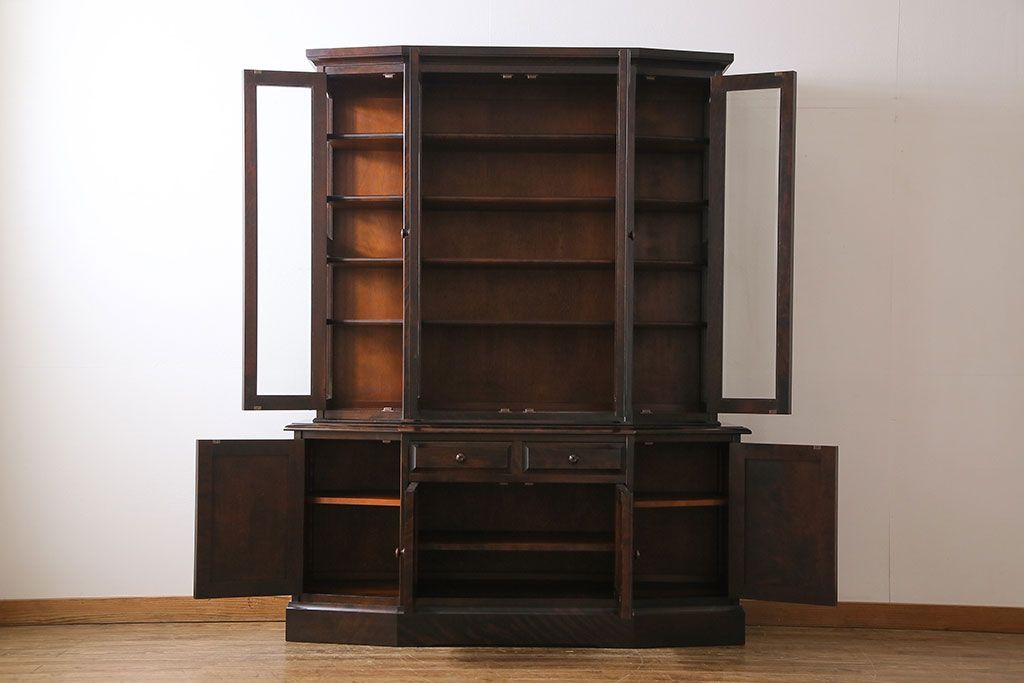 【N様ご成約分】中古　北海道民芸家具　OM151　上品な佇まいの食器棚(キャビネット、収納棚)(定価130万円)