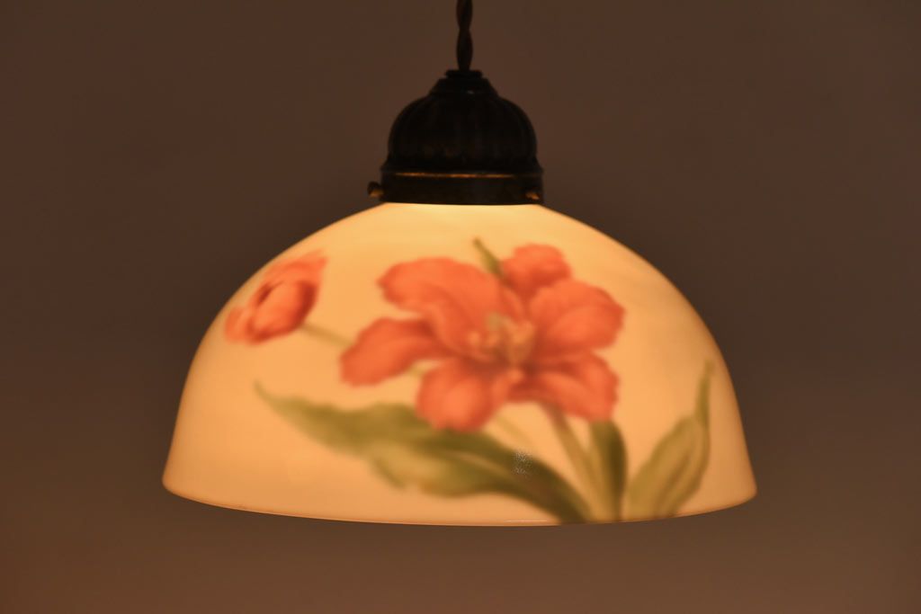 オールドノリタケ・則武(日陶)　チューリップ　照らすと透ける模様が魅力の電笠(天井照明、シェード)
