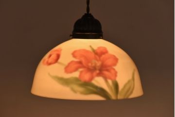 オールドノリタケ・則武(日陶)　チューリップ　照らすと透ける模様が魅力の電笠(天井照明、シェード)