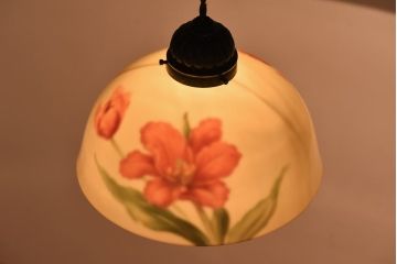 オールドノリタケ・則武(日陶)　チューリップ　照らすと透ける模様が魅力の電笠(天井照明、シェード)