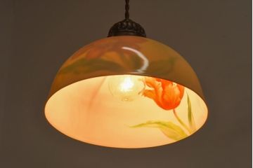 オールドノリタケ・則武(日陶)　チューリップ　照らすと透ける模様が魅力の電笠(天井照明、シェード)