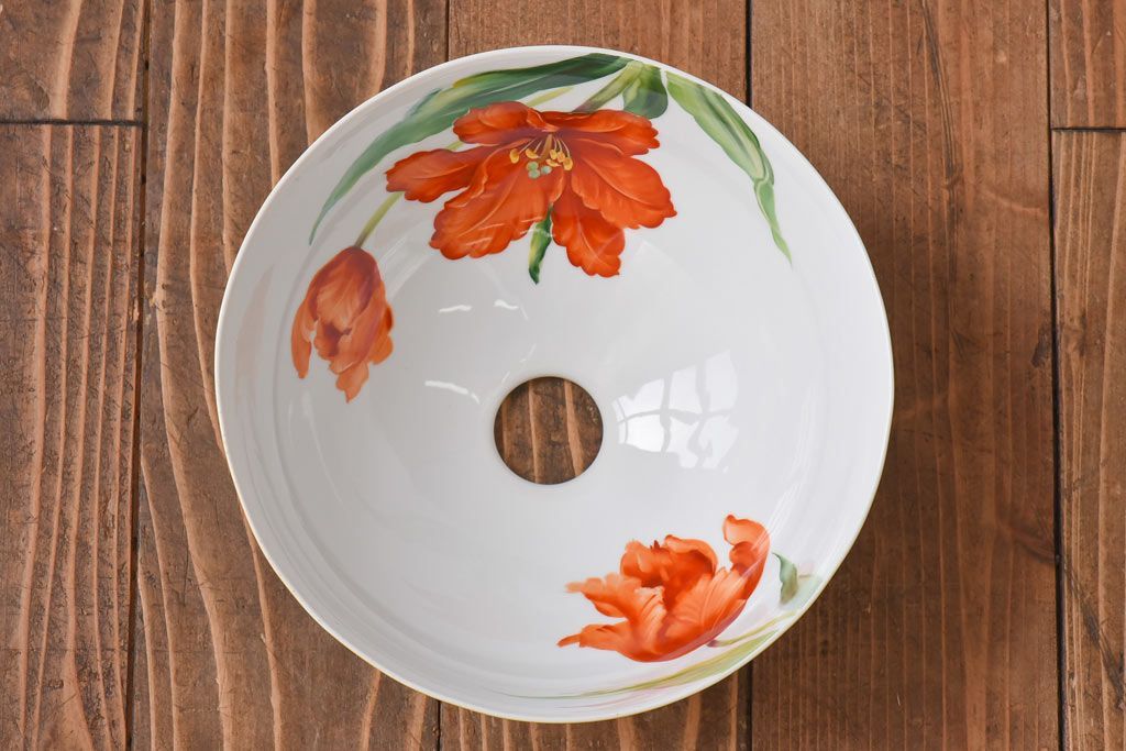 オールドノリタケ・則武(日陶)　チューリップ　照らすと透ける模様が魅力の電笠(天井照明、シェード)