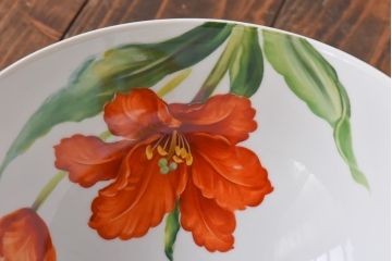 オールドノリタケ・則武(日陶)　チューリップ　照らすと透ける模様が魅力の電笠(天井照明、シェード)