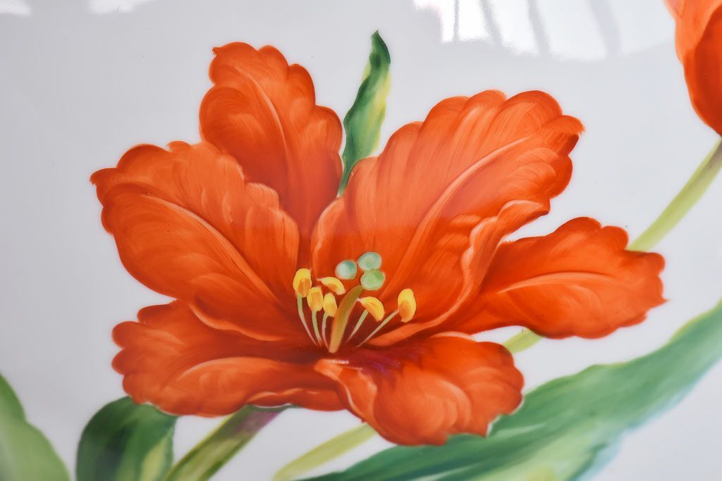 オールドノリタケ・則武(日陶)　チューリップ　照らすと透ける模様が魅力の電笠(天井照明、シェード)