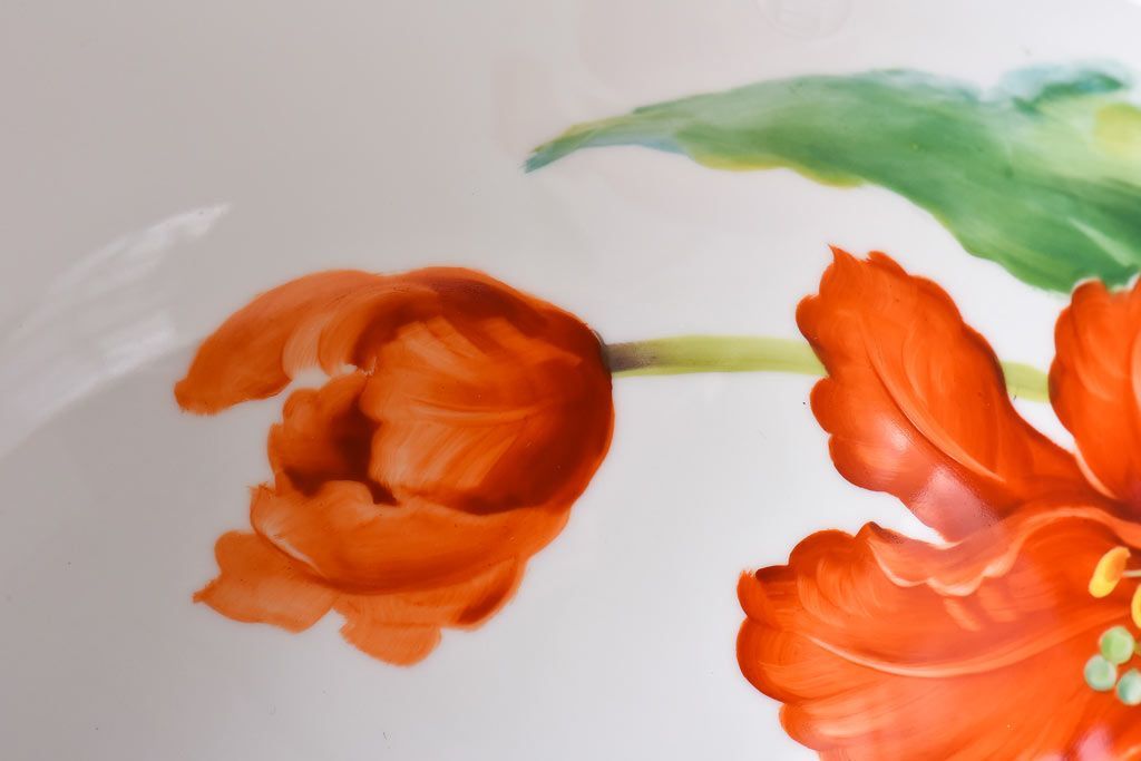 オールドノリタケ・則武(日陶)　チューリップ　照らすと透ける模様が魅力の電笠(天井照明、シェード)