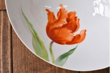 オールドノリタケ・則武(日陶)　チューリップ　照らすと透ける模様が魅力の電笠(天井照明、シェード)