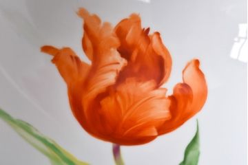 オールドノリタケ・則武(日陶)　チューリップ　照らすと透ける模様が魅力の電笠(天井照明、シェード)