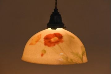 オールドノリタケ・則武(日陶)　ポピー(芥子)　照らすと透ける模様が魅力の電笠(天  井照明、シェード)