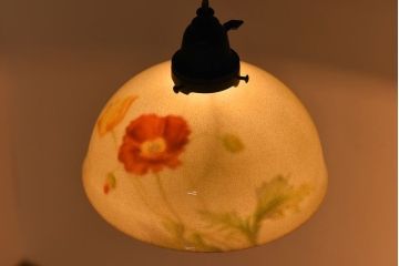 オールドノリタケ・則武(日陶)　ポピー(芥子)　照らすと透ける模様が魅力の電笠(天  井照明、シェード)
