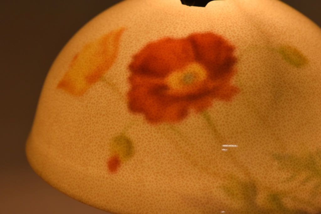 オールドノリタケ・則武(日陶)　ポピー(芥子)　照らすと透ける模様が魅力の電笠(天  井照明、シェード)