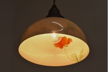 オールドノリタケ・則武(日陶)　ポピー(芥子)　照らすと透ける模様が魅力の電笠(天  井照明、シェード)