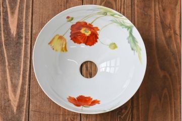 オールドノリタケ・則武(日陶)　ポピー(芥子)　照らすと透ける模様が魅力の電笠(天  井照明、シェード)