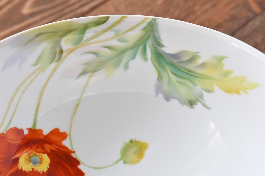 オールドノリタケ・則武(日陶)　ポピー(芥子)　照らすと透ける模様が魅力の電笠(天  井照明、シェード)