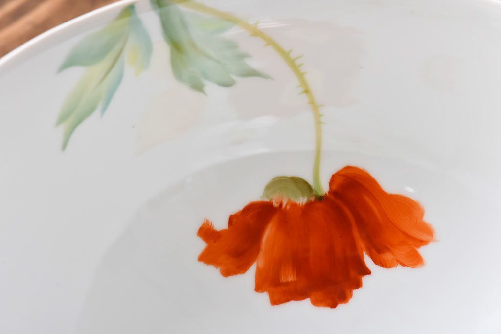 オールドノリタケ・則武(日陶)　ポピー(芥子)　照らすと透ける模様が魅力の電笠(天  井照明、シェード)