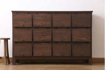 ラフジュ工房オリジナル　3×4マス　かわいらしい取っ手のパタパタ収納棚(マス目棚、戸棚)