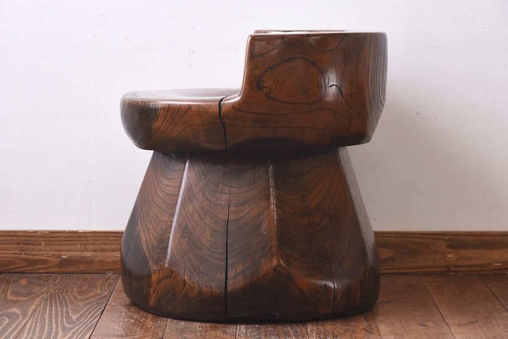 古民具　総ケヤキ　臼をリメイクした椅子(チェア)