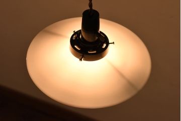 和製アンティーク　平笠シェードがレトロな雰囲気を醸すペンダントライト(天井照明、吊り下げ照明) 2個セット